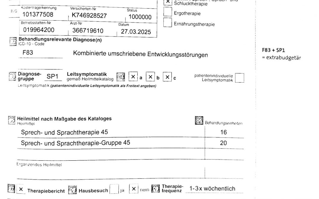 Extrabudgetäre Verordnung: Logopädie bei Entwicklungsstörungen