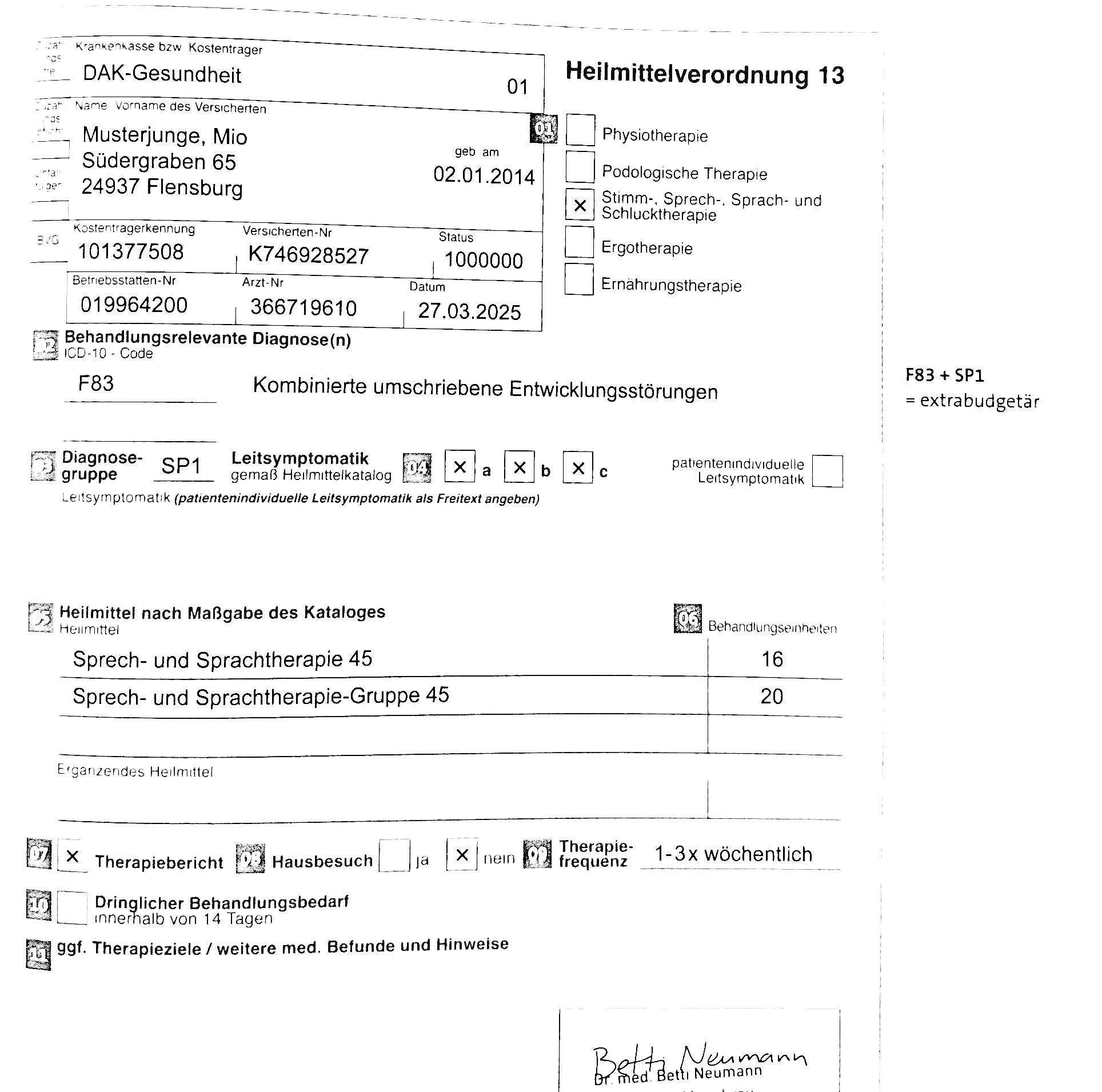 Extrabudgetäre Verordnung von Logopädie bei Entwicklungsstörungen